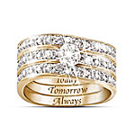 Engraved Diamond Women's Three Band Ring: Hidden Message Of Love