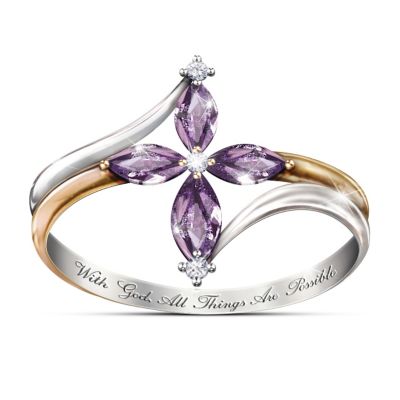 The Holy Trinity Amethyst And Diamond Womens Cross Ring