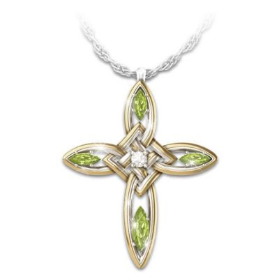 Infinite Blessings Peridot & Diamond Cross Pendant Necklace