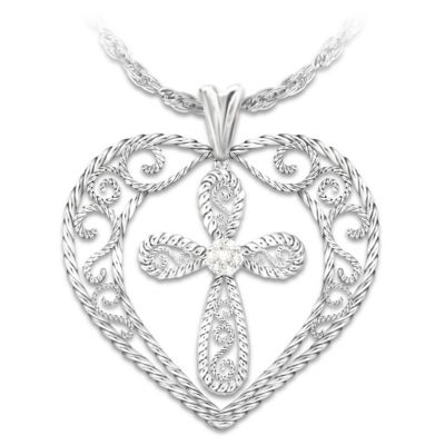Diamond Cross Pendant Necklace: Blessed Daughter Reflections Of Faith