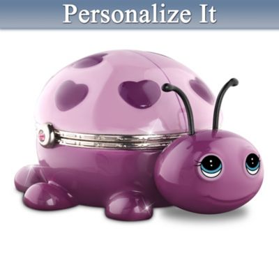 From the moment you locked eyes with your beautiful daughter, you knew she'd be your love bug forever! Now, show each daughter how special she is to you with this limited-edition ladybug personalized music box, available exclusively from The Bradford Exchange.Handcrafted of lustrous, triple-fired Heirloom Porcelain&reg;, this collectible ladybug music box for daughters features a hand-set Swarovski&reg; crystal birthstone clasp reflecting the month in which she entered your life. Adding to the delight, this Limoges-style music box is hand-painted in jewel-colored hues to complement her birthstone. At the turn of a key, she'll hear the endearing melody of "What a Wonderful World." Strong demand is anticipated, so don't delay. California Residents click here for Proposition 65 notice.