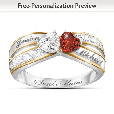 Topaz And Garnet Personalized Romantic Ring: Two Hearts Become Soul Mates