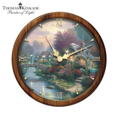 Thomas Kinkade Lamplight Bridge Wall Clock