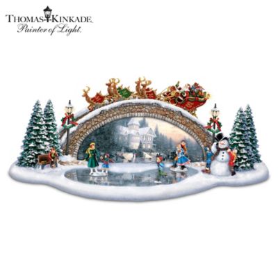 Thomas Kinkade Christmas Decor Bridge Sculpture: Light Up The Season