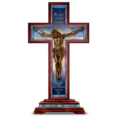 Sculpture: Behold Our Lord And Savior Cross Cold-Cast Bronze Sculpture