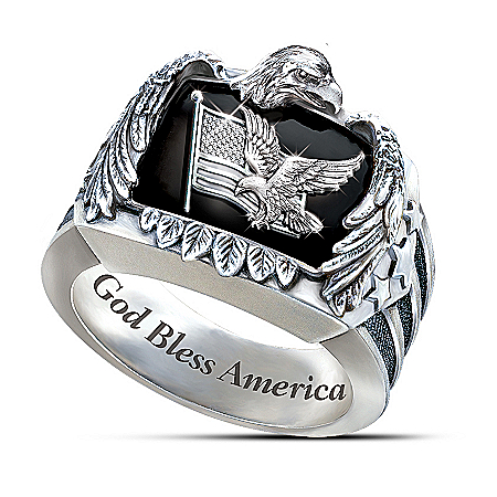 Patriotic American Eagle Men’s Sterling Silver Ring