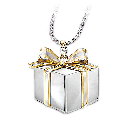 Granddaughter Gift Box-Shaped Diamond Pendant Necklace: Grandma’s Gift