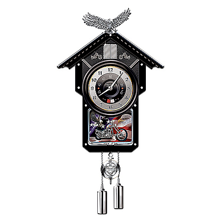 Motorcycle-Themed Collectible Wooden Cuckoo Clock: Time Of Freedom