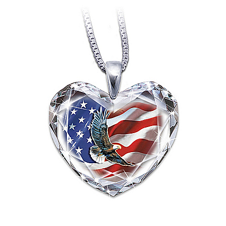 American Pride Crystal Heart Pendant Necklace