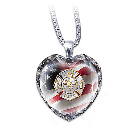 Firefighter Crystal Heart Pendant Necklace: My Hero