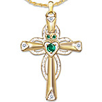 Buy Thomas Kinkade Emerald & Diamond Claddagh Cross Pendant Necklace