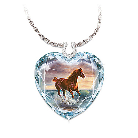 Surf Dancer Crystal Heart Necklace With Horse Artwork