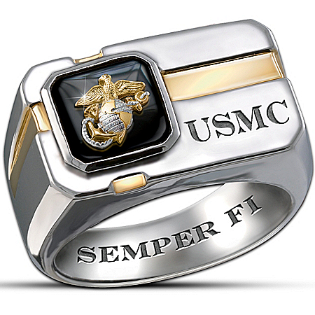 “For My Marine” Sterling Silver And Black Onyx Men’s Ring