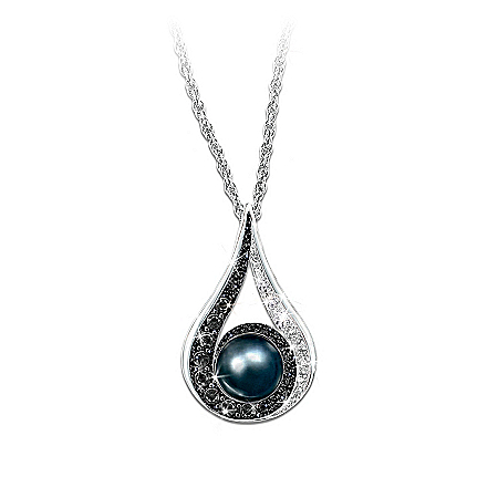 Diamond And Cultured Black Pearl Pendant Necklace: Luminous Reflections