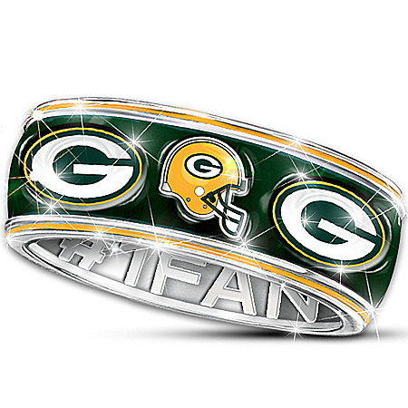 Green Bay Packers #1 Fan NFL Unisex Sterling Silver Spinning Ring