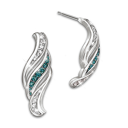 Cascade Of Beauty Blue And White Diamond Silver Earrings
