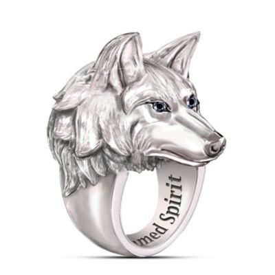 Buy Leader Of The Pack Men's Stainless Steel Wolf Ring With Black Sapphires