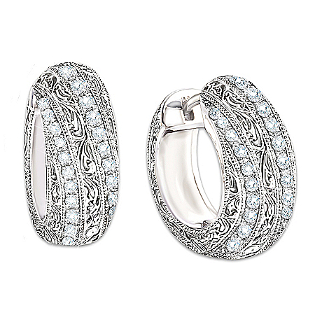 Sterling Silver Diamond Elegance Diamond Hoop Earrings For Women
