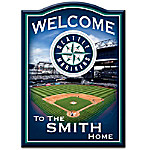 Buy MLB-Licensed Seattle Mariners Personalized Wooden Welcome Sign Featuring T-Mobile Park