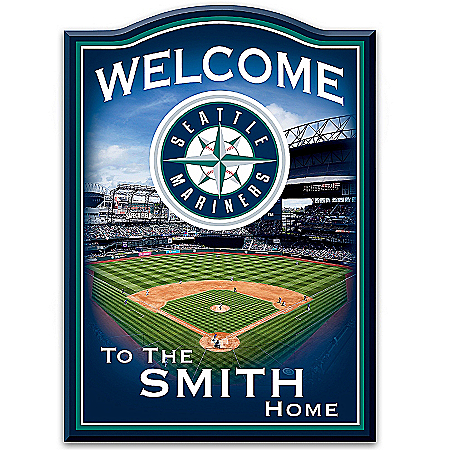 MLB Seattle Mariners Wooden Welcome Sign Personalized with Your Family Name