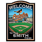Buy MLB-Licensed Baltimore Orioles Personalized Wooden Welcome Sign Featuring Oriole Park