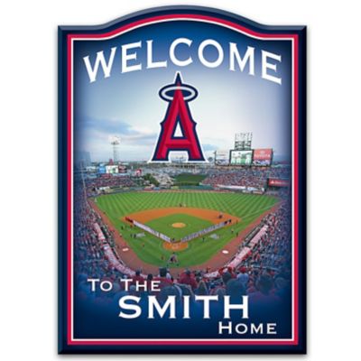 Buy MLB-Licensed Los Angeles Angels Of Anaheim Personalized Wooden Welcome Sign Featuring Angel Stadium Of Anaheim