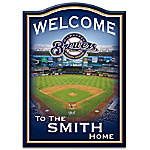 Buy MLB-Licensed Milwaukee Brewers Personalized Wooden Welcome Sign Featuring Miller Park