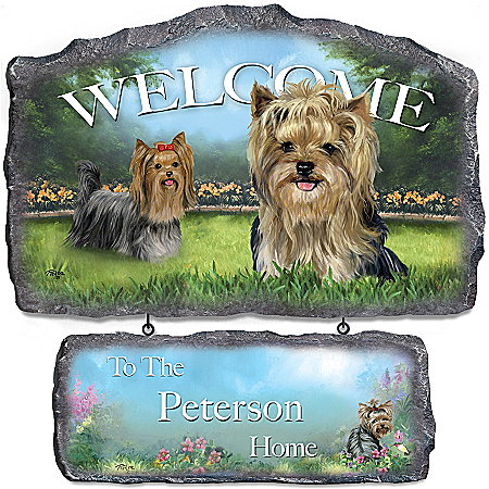 Lovable Yorkies Personalized Welcome Sign Wall Decor