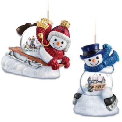 Buy Ornament Set: Thomas Kinkade Sled Ahead And Make A Joyful Noise Snowglobe Ornament Set