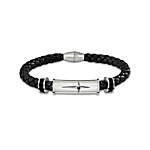Buy Bracelet: Protection And Strength For My Son Leather And Steel Cross Men's Bracelet
