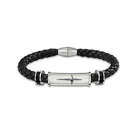 Bracelet: Protection And Strength For My Son Leather And Steel Cross Men’s Bracelet – Graduation Gift Ideas