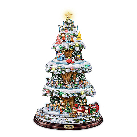 A PEANUTS Christmas Tabletop Christmas Tree With Lights, Music, And Motion