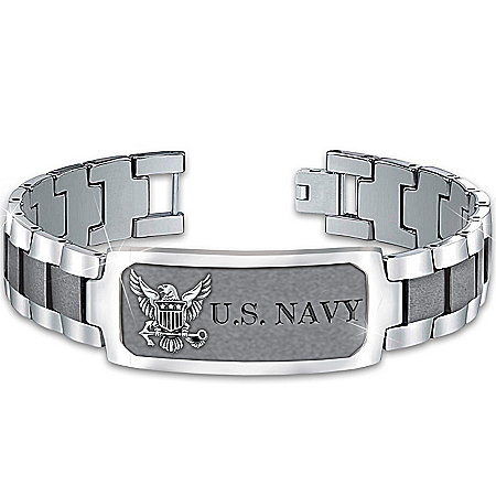Bracelet: Navy Pride Personalized Men's Stainless Steel ID Bracelet