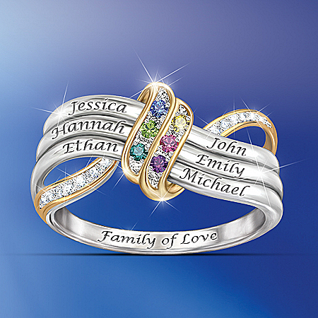 Ring: Our Family's Forever Love Personalized Birthstone Engraved Ring - Personalized Jewelry