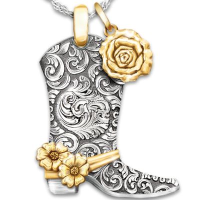 Country Rose Western Boot Pendant Necklace