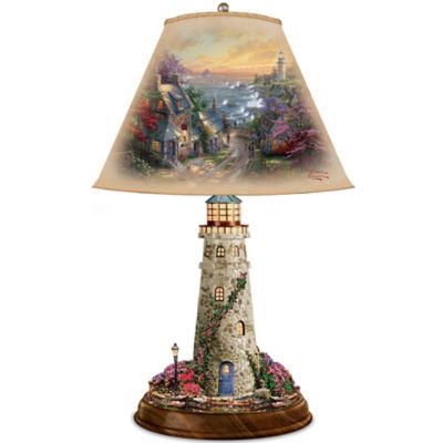 Buy Thomas Kinkade Lamp With The Village Lighthouse Artwork On Shade And Lighthouse Base