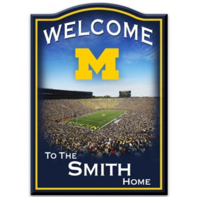 Buy University Of Michigan Wolverines Personalized Wooden Welcome Sign Featuring Michigan Stadium