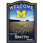 Buy University Of Michigan Wolverines Personalized Wooden Welcome Sign Featuring Michigan Stadium