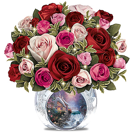 Thomas Kinkade Today, Tomorrow, Always Lighted Hand-Made Floral and Crystal Vase