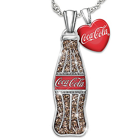 COCA-COLA Crystal Coke Bottle Pendant Necklace With Heart Charm