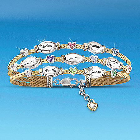 The Strength Of Family Personalized Name-Engraved And Birthstone Cable Bracelet – Personalized Jewelry