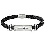 Buy Bracelet: Foundation Of Faith Stainless Steel & Leather Braided Cross Men's Bracelet