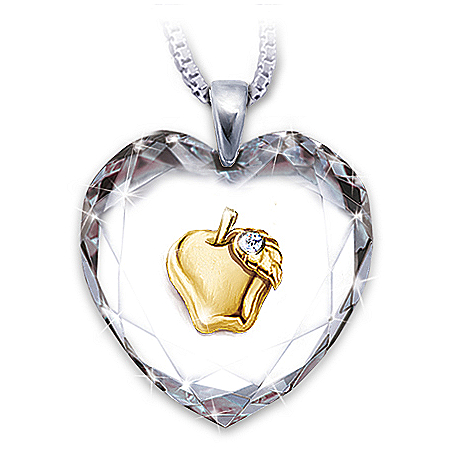 Heart Of A Teacher Heart-Shaped Crystal Pendant Necklace