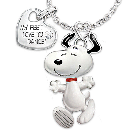 PEANUTS Snoopy Does The Happy Dance Diamond Pendant Necklace With Heart Charm
