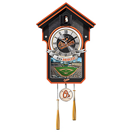 MLB Licensed Baltimore Orioles Cuckoo Wall Clock With Bird In Baseball Cap