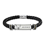 Buy Air Force Personalized Men's Braided Black Leather ID Bracelet
