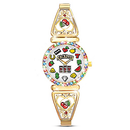 Lucky Jackpot Gold-Tone Filigree-Designed Slot Machine Women’s Watch