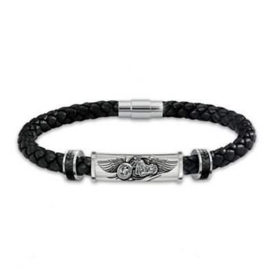 Buy Ride The Wind Men's Leather And Stainless Steel Bracelet