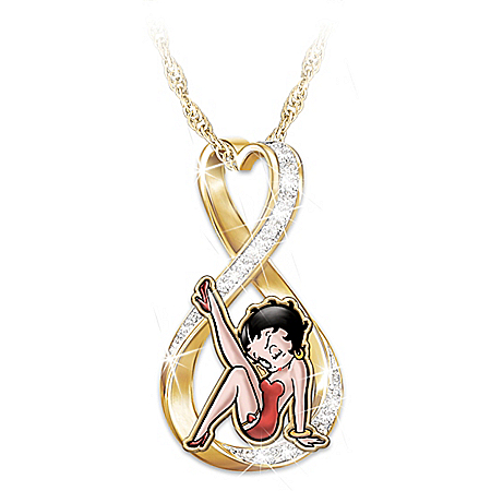 Forever Betty Boop Women’s Crystal Pendant Necklace