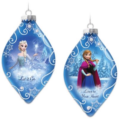 Disney FROZEN Christmas Tree Ornaments Set One: Let It Go And Listen To Your Heart With Elsa And Anna